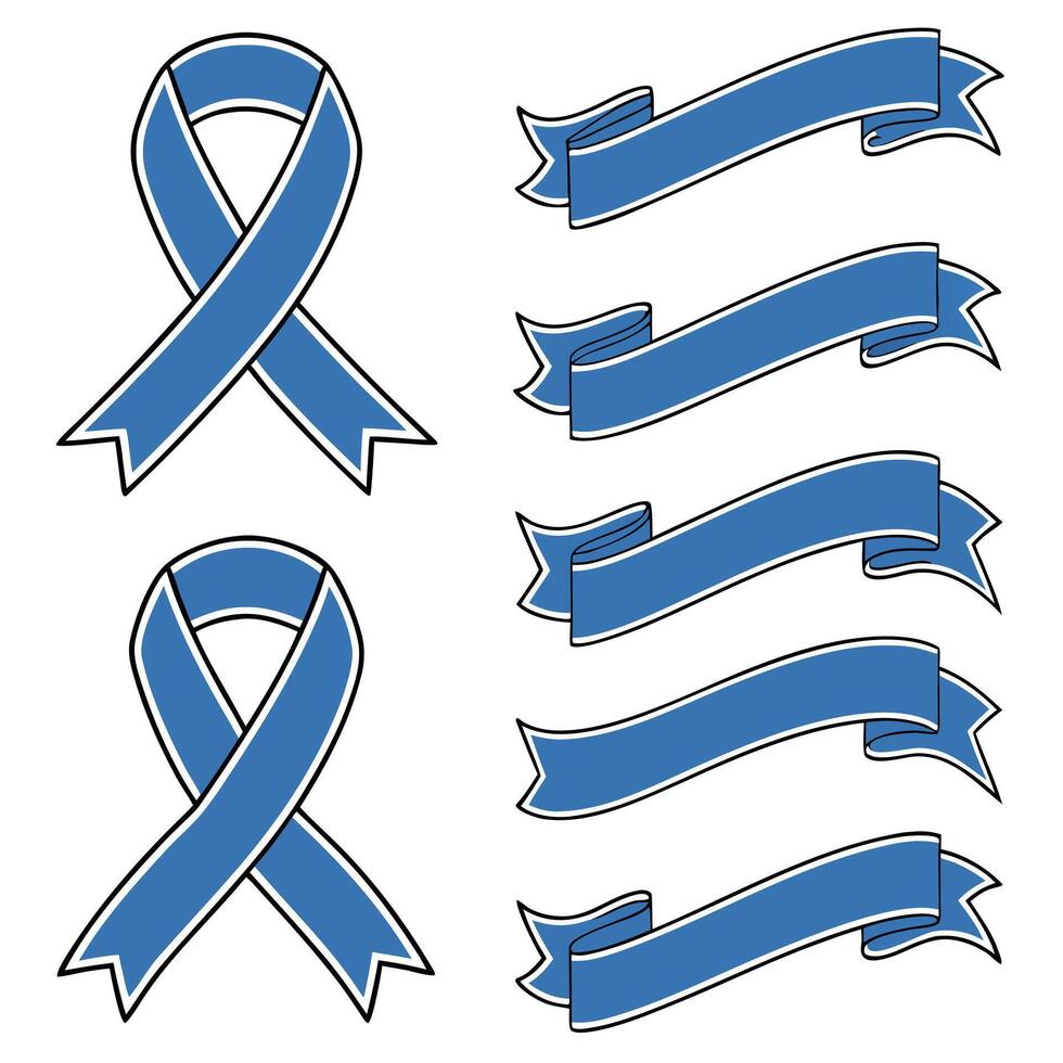 Collection of blue awareness ribbons and banners vector