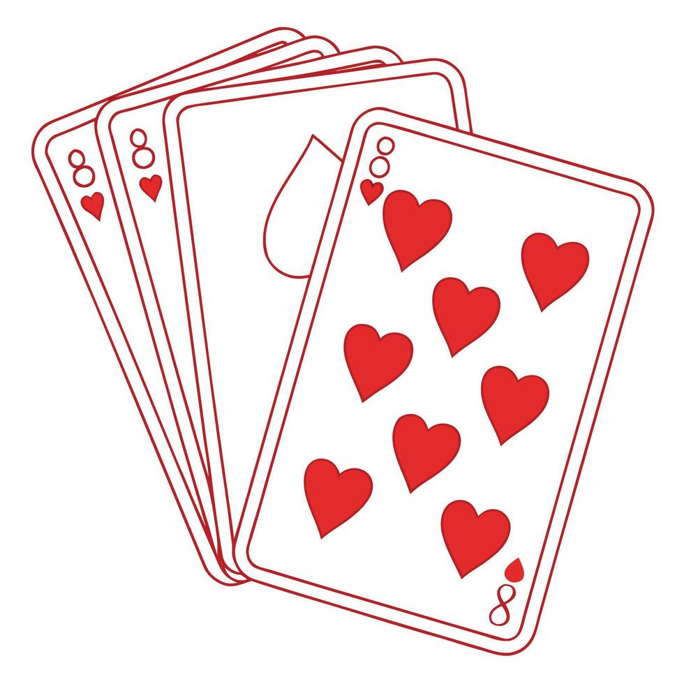 Eight of hearts playing card with other cards vector