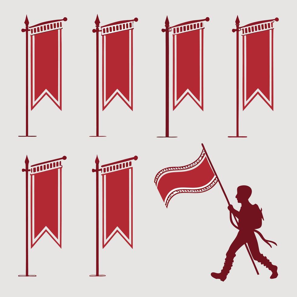 Red banners and soldier holding flag vector