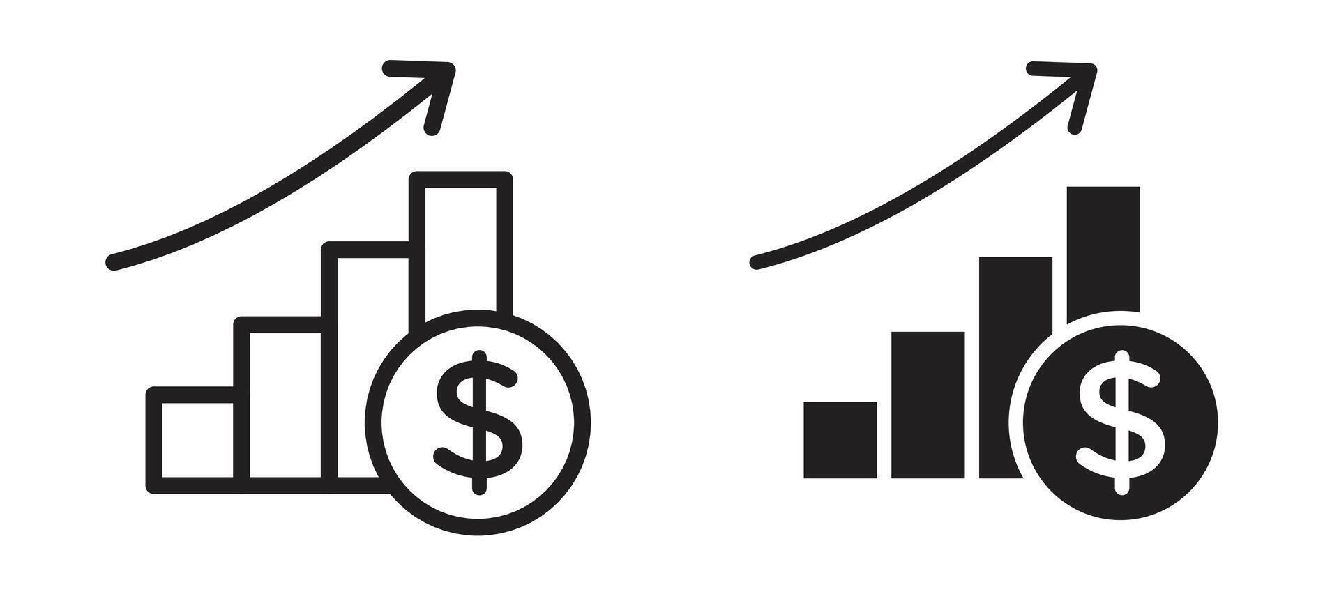 Business growth icon in black modern and lines and solid vector