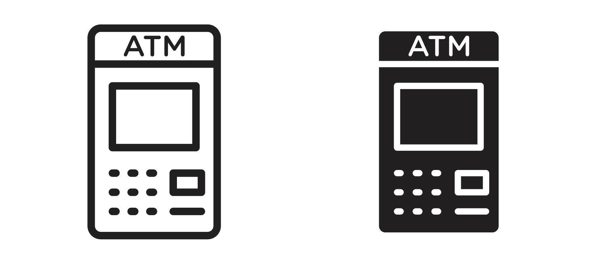 Atm icon in black modern and lines and solid vector