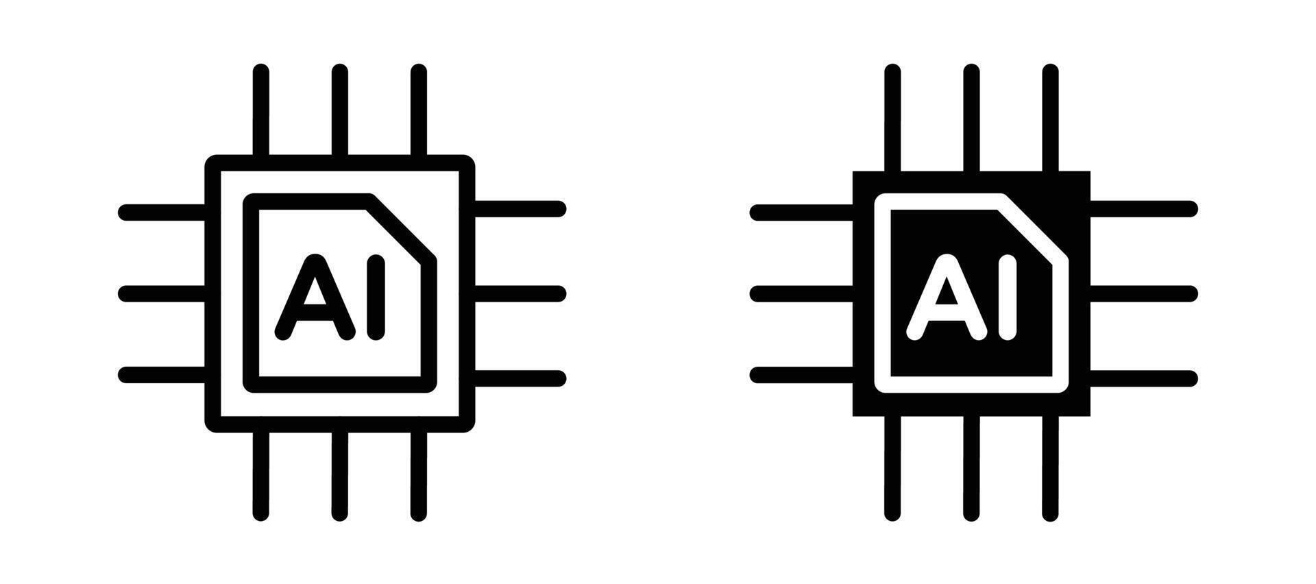 AI chip icon in black modern and lines and solid vector