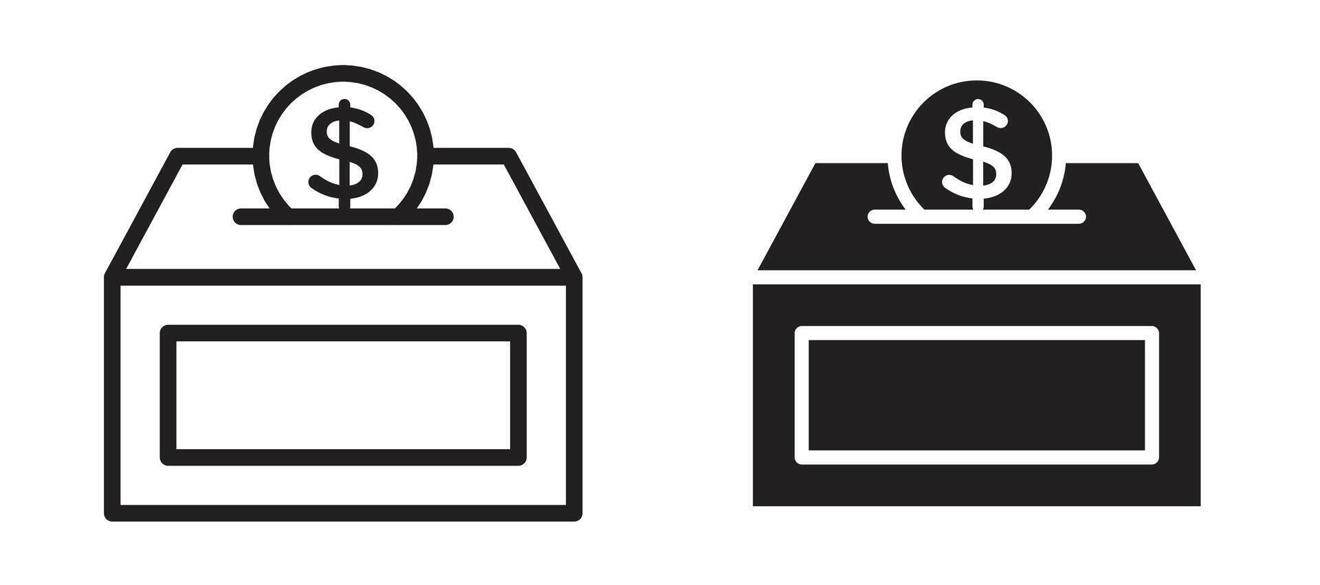 Donation box icon in black modern and lines and solid vector