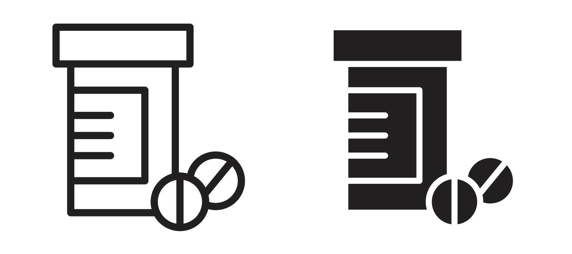 Pill bottle icon in black modern and lines and solid vector