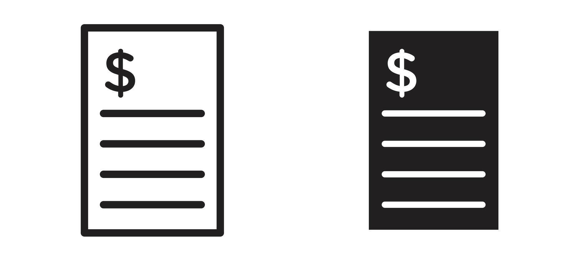 Payment receipt icon in black modern and lines and solid vector