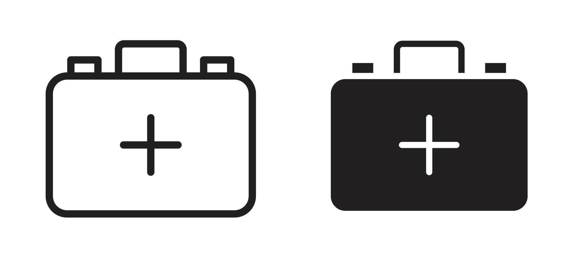 First aid kit icon in black modern and lines and solid vector