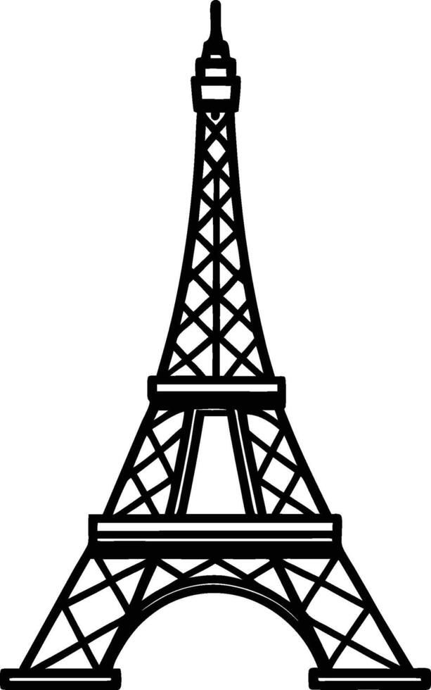 Black and white outline illustration of the Eiffel Tower Paris France vector