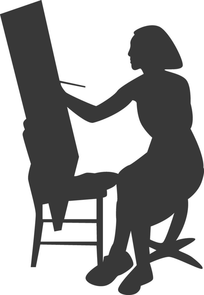 Artist Woman Drawing Silhouette, Isolated on White Background vector