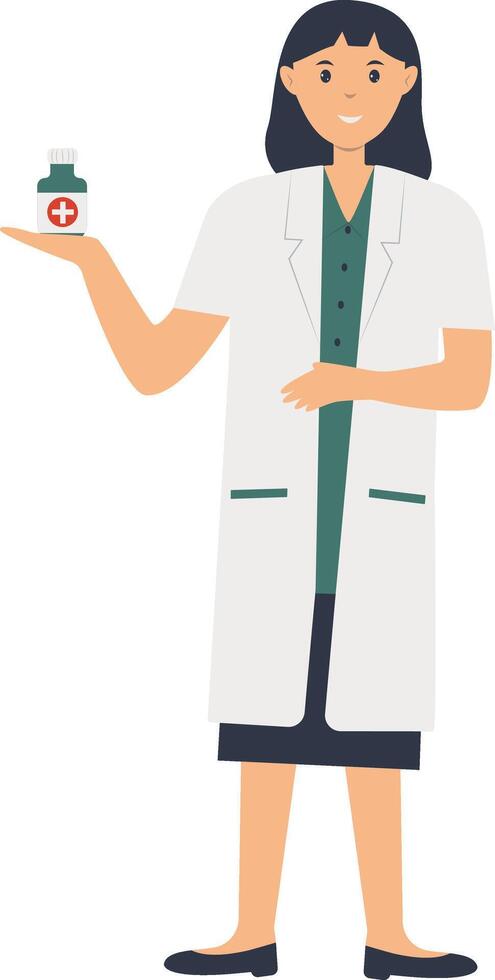 Hospital Staff Cartoon Character. Woman Doctor Character. vector