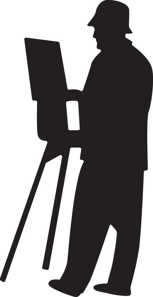 Silhouette of Male Painting at Canvas. Isolated on White Background. vector