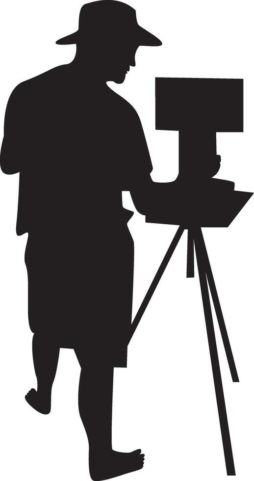 Silhouette of Male Painting at Canvas. Isolated on White Background vector