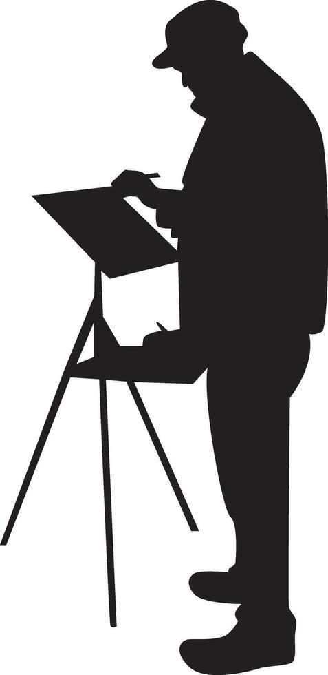 Silhouette of Male Painting at Canvas. Flat Illustration vector