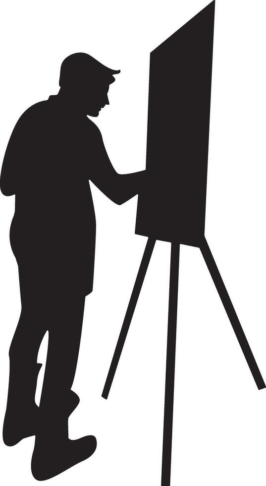 Silhouette of Male Painting at Canvas with Simple Design vector