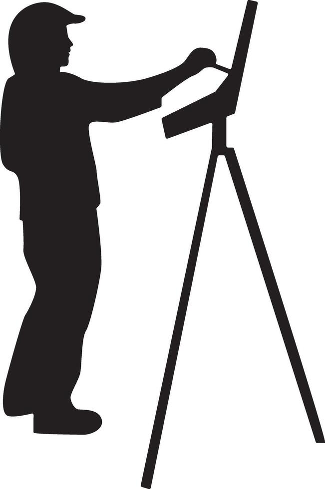 Silhouette of Male Painting at Easel vector