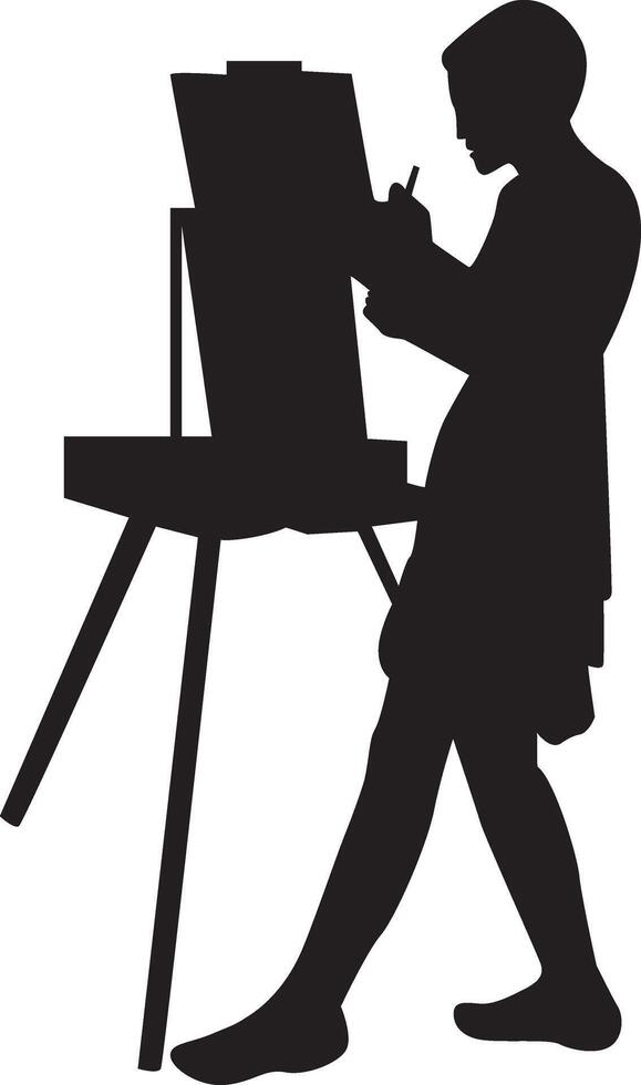 Silhouette of Girl Painting at Canvas vector