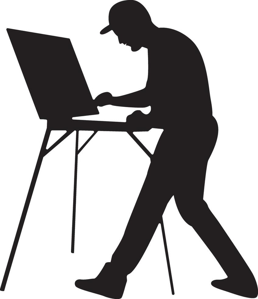 Silhouette of Male Painting at Easel. vector