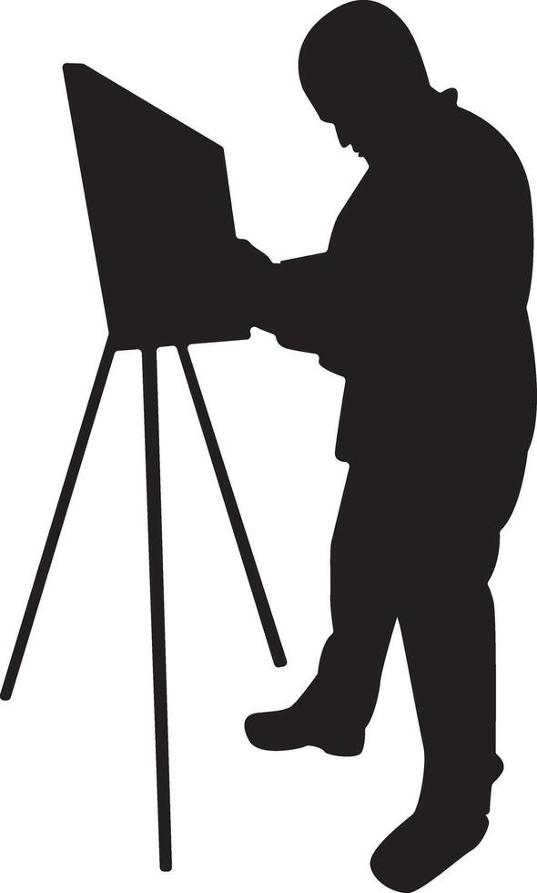 Silhouette of Male Painting at Easel. Isolated on White Background vector