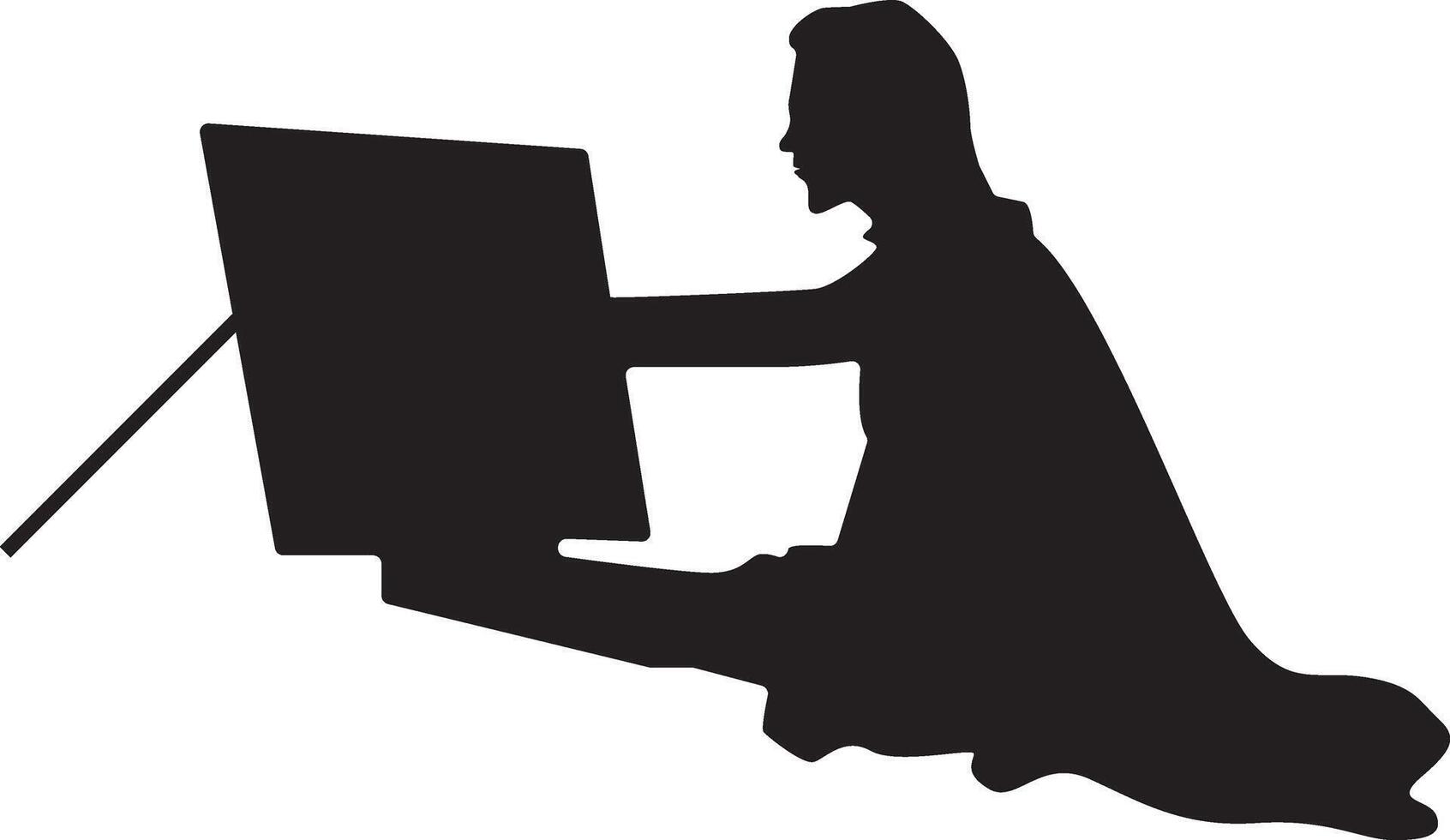 Silhouette of Woman Painting at Easel. Flat Illustration. vector