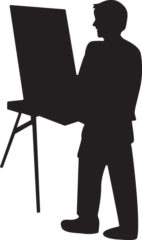 Silhouette of a Male Painting at Easel vector