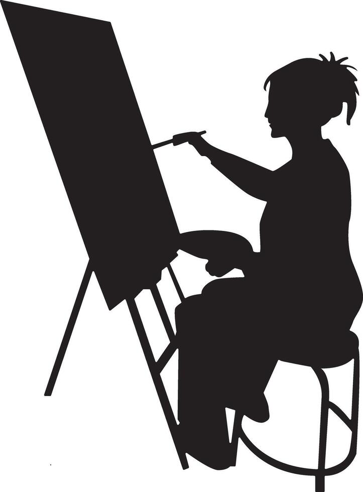 Silhouette of a Woman Painting at Canvas vector