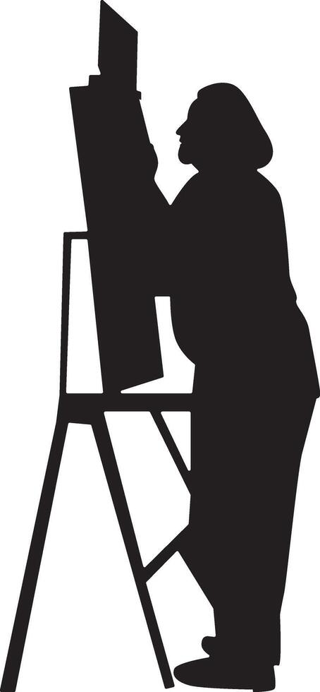 Silhouette of a Woman Painting at Canvas. vector