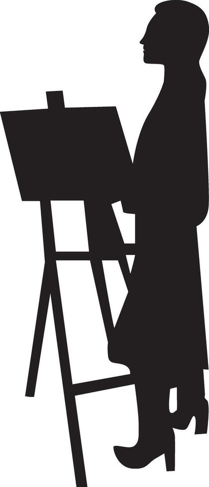 Silhouette of a Woman Painting at Canvas. Flat Illustration. vector