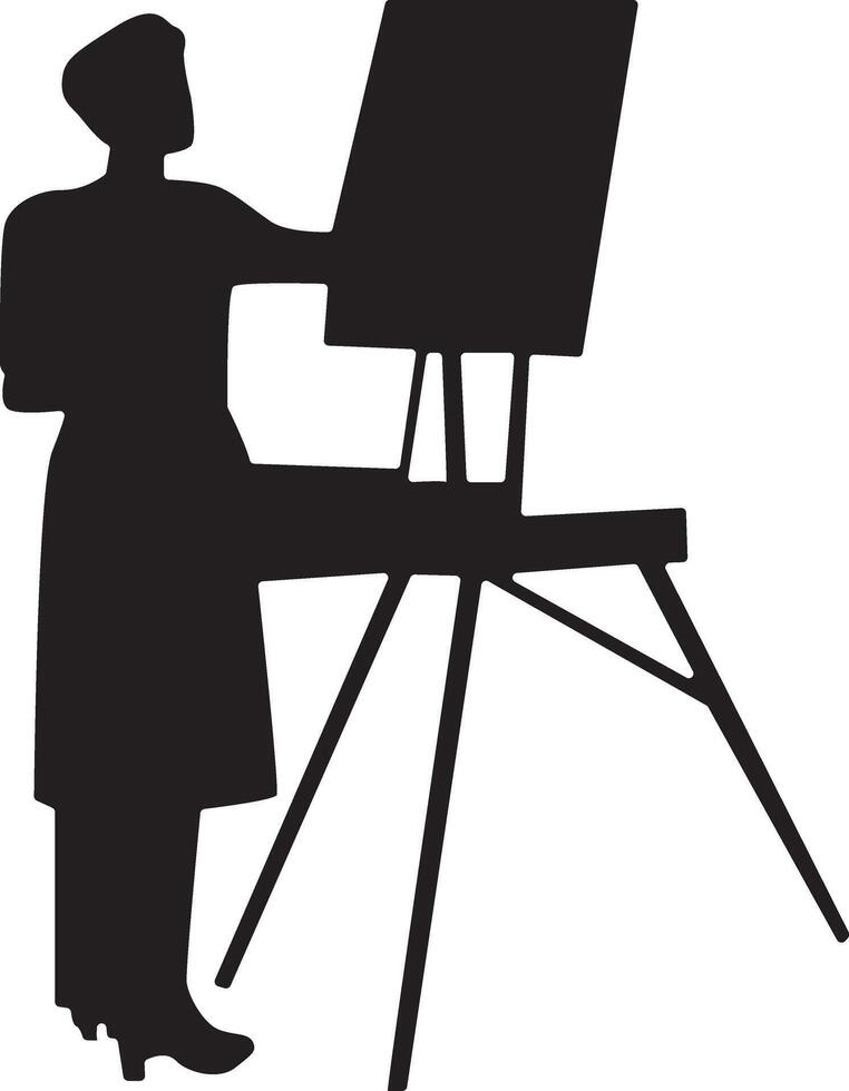 Silhouette of a Woman Painting at Canvas. Flat Illustration vector