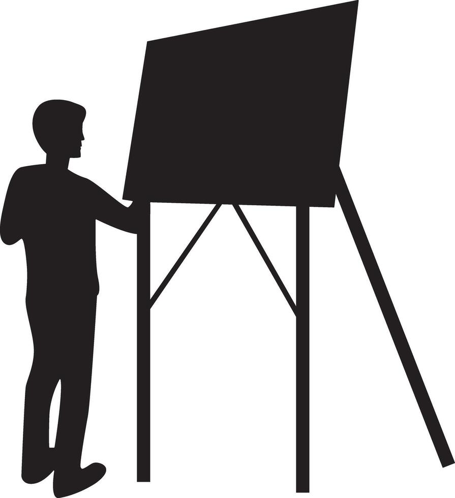 Silhouette of a Man Painting at Canvas on White Background vector
