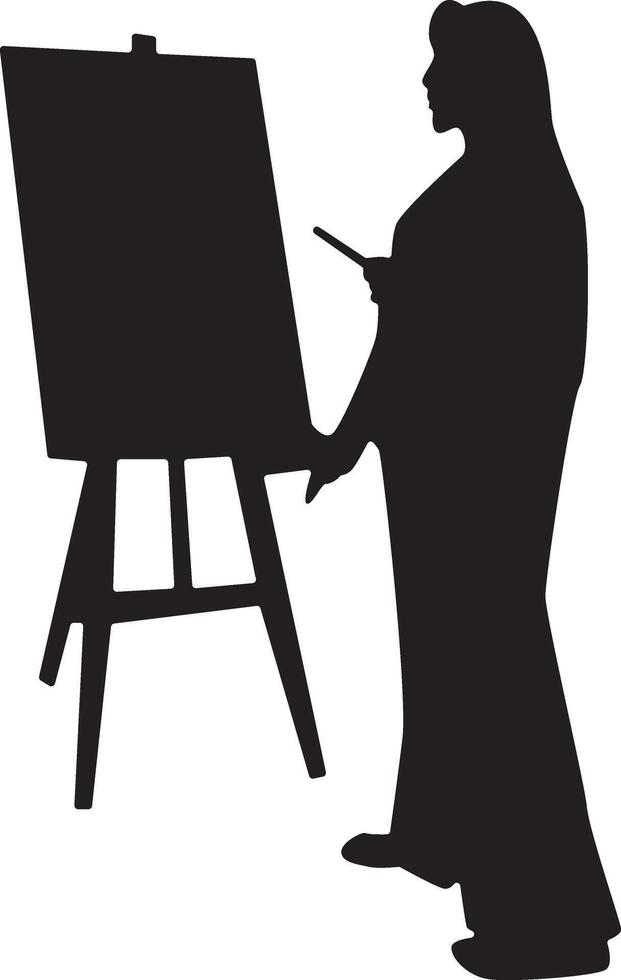Silhouette of Woman Painting at Canvas with Flat Design vector
