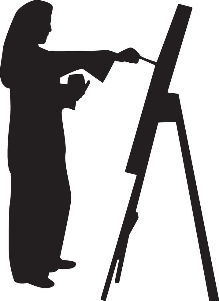 Silhouette of a Girl Painting at Canvas vector