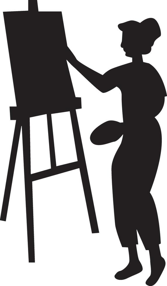 Silhouette of Woman Painting at Canvas with Flat Design. vector