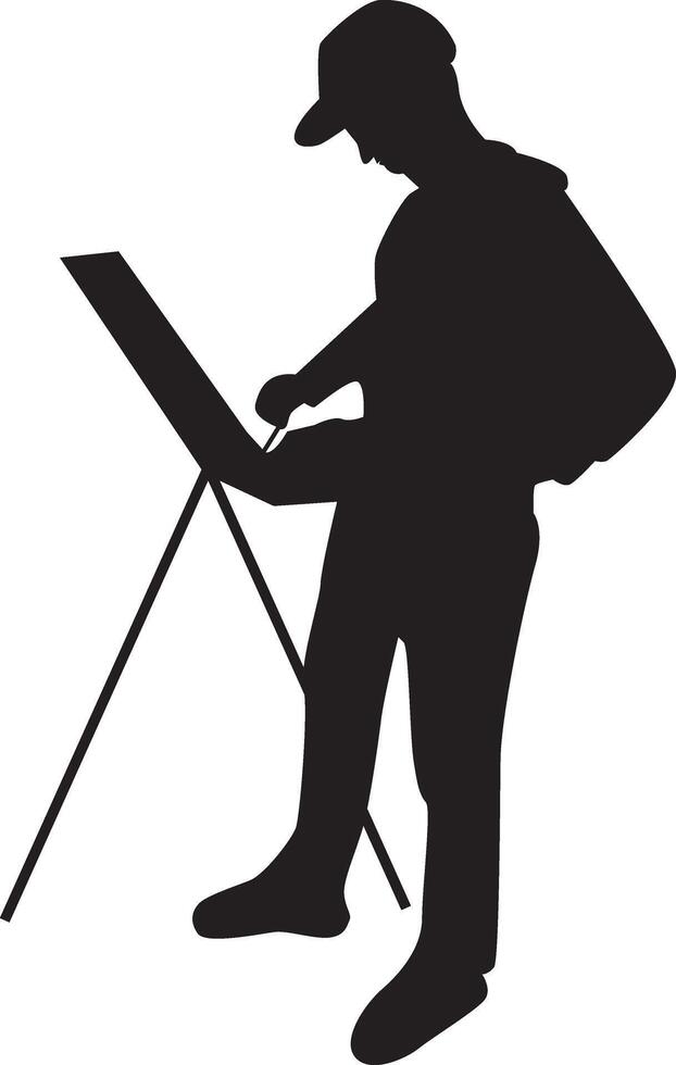 Silhouette of a Man Painting at Canvas on White Background. vector