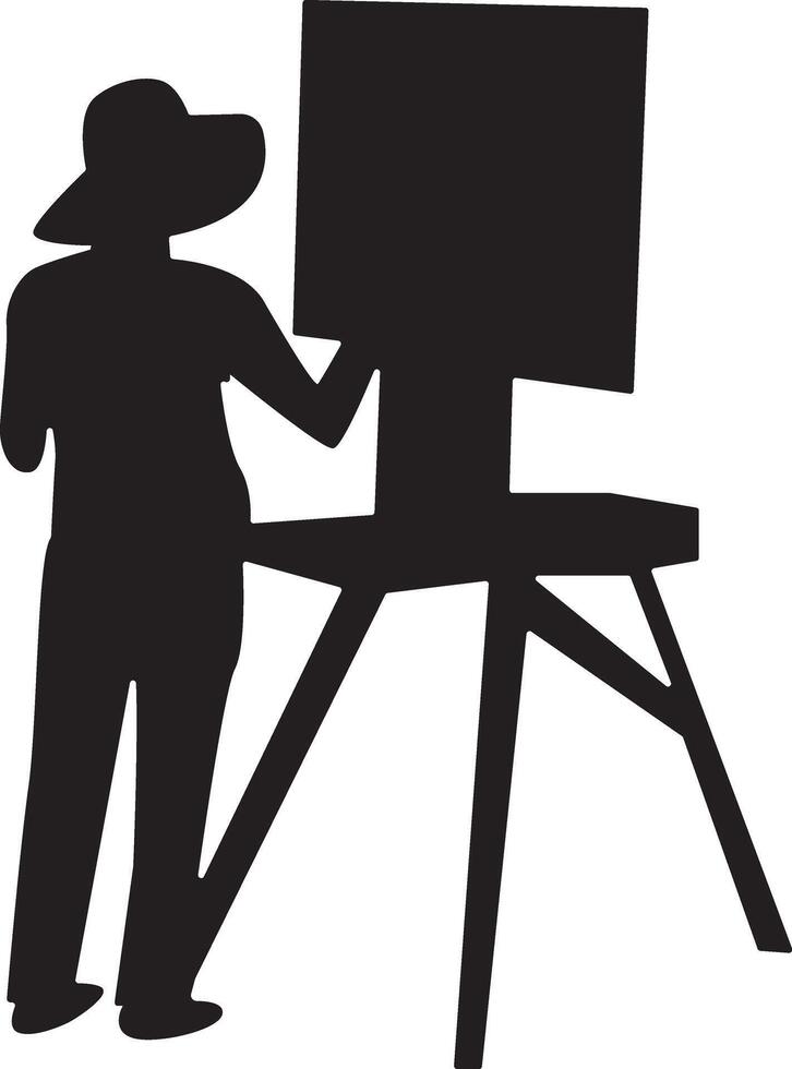 Silhouette of Man Painting at Canvas. vector