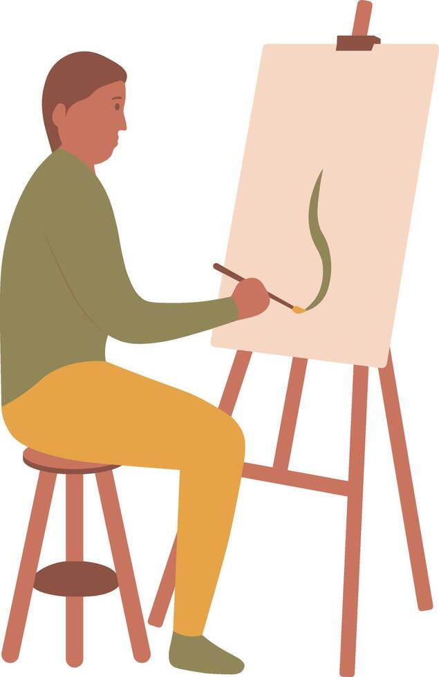 Artist Painting Illustration in Cartoon Design. vector