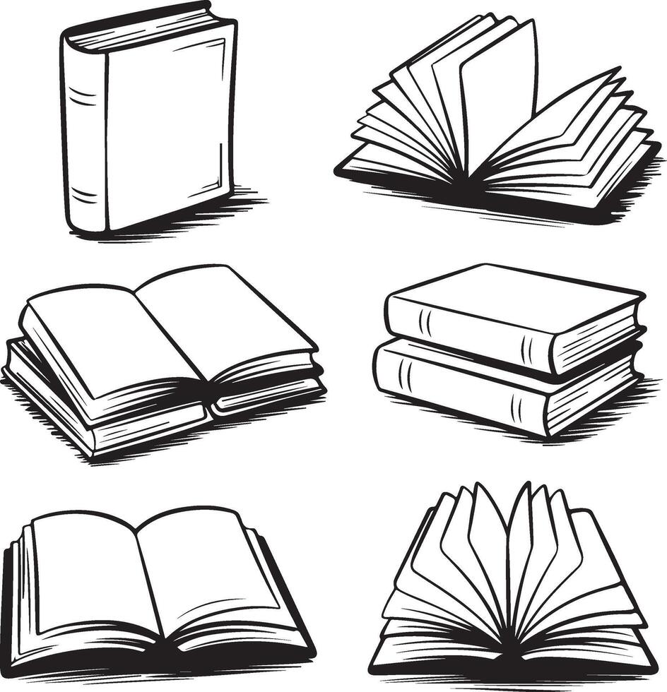 Collection of hand drawn open and closed books sketches vector