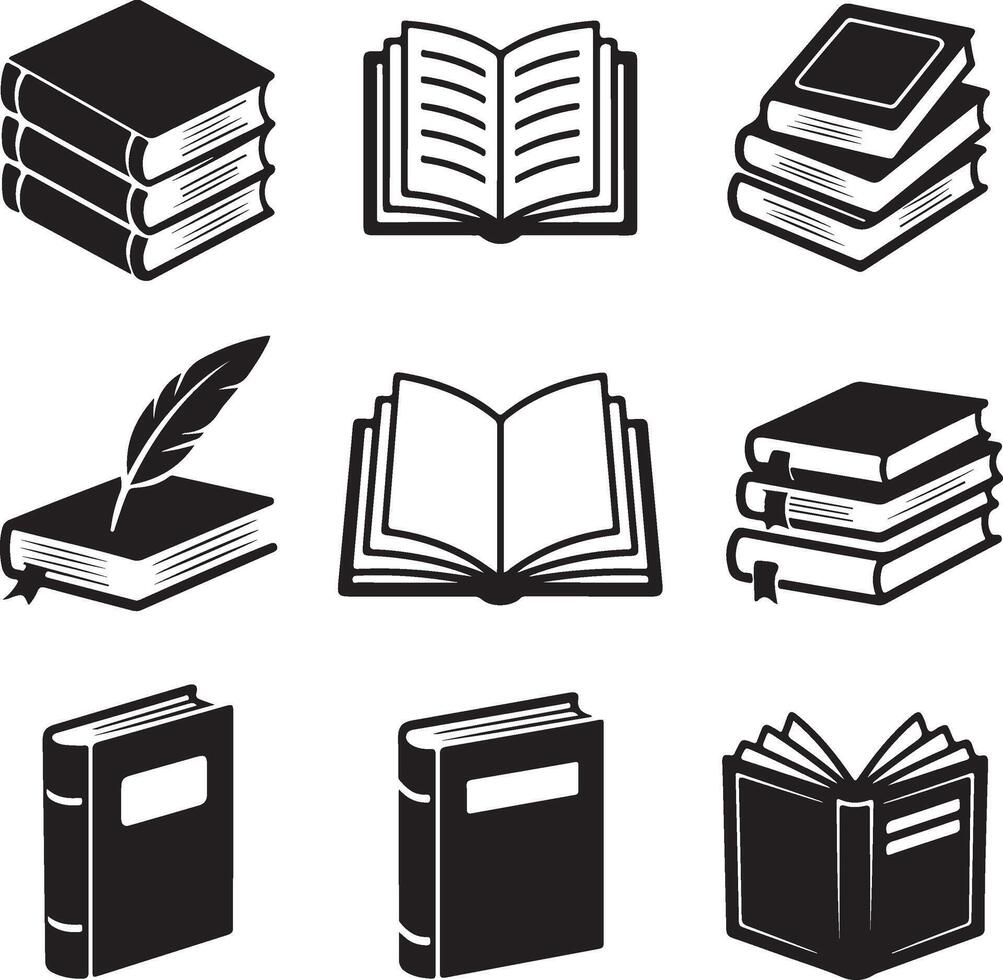 Collection of hand drawn illustrations of books and writing implements vector