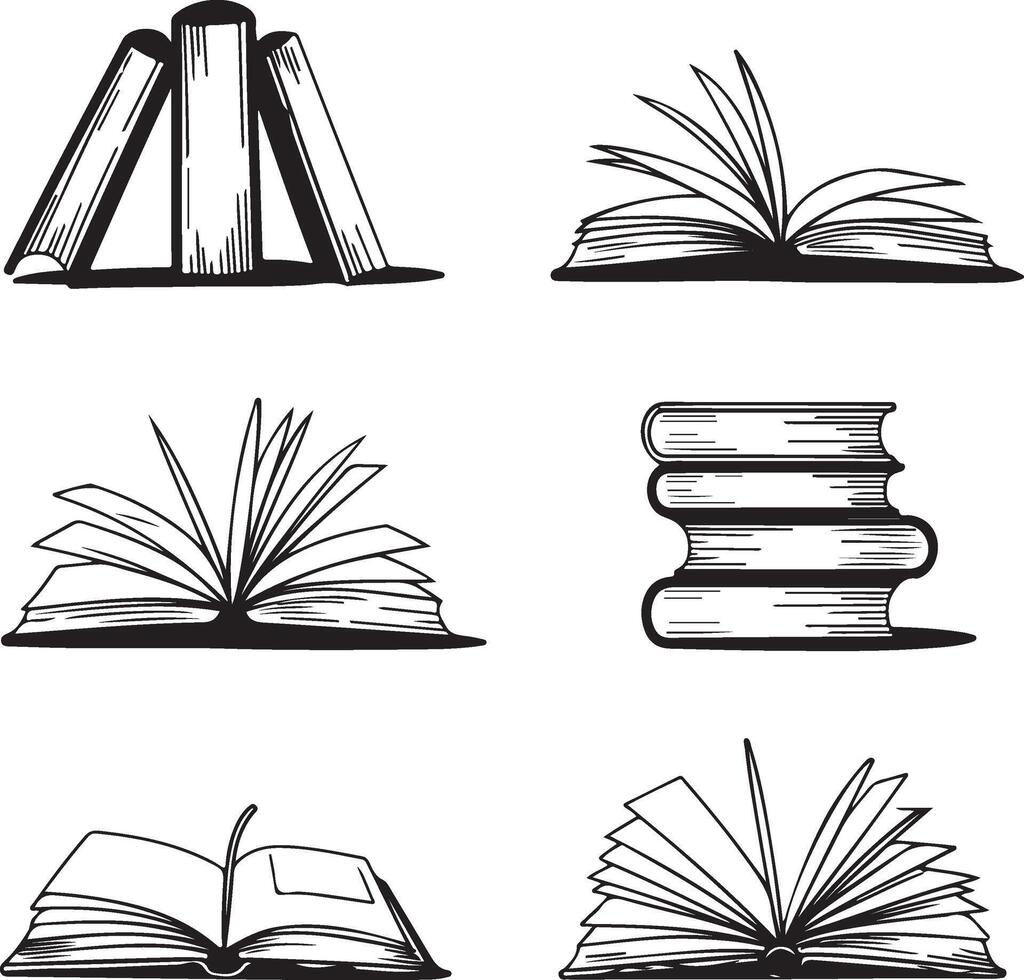 Collection of hand drawn open and closed books vector