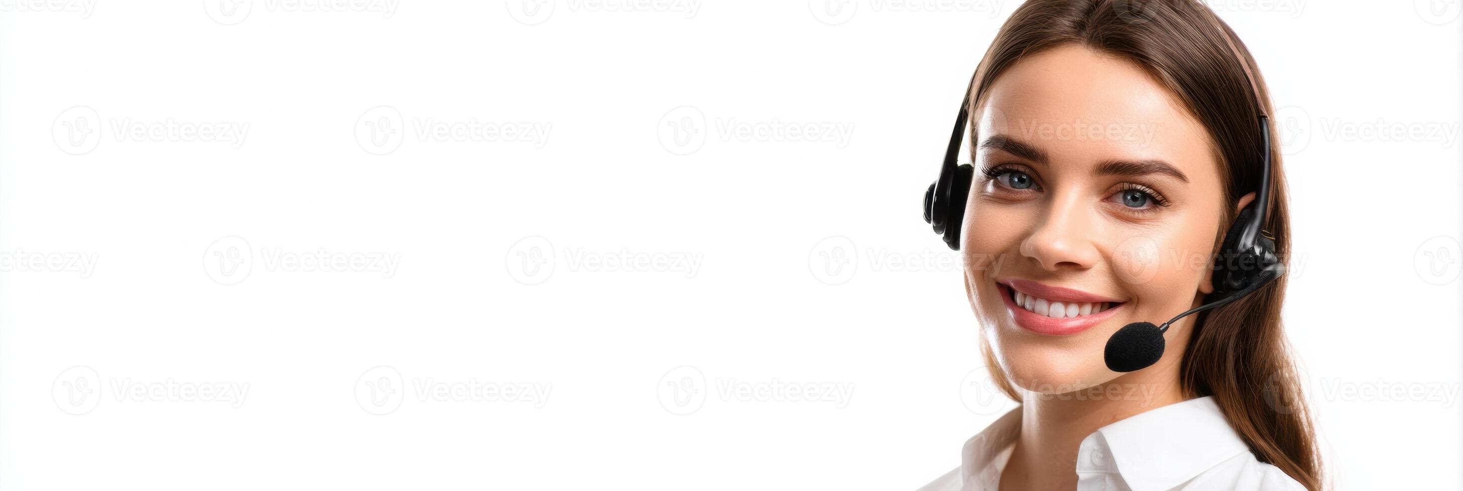 Customer Support Agent Wearing Headset Provides Assistance While Smiling in Bright, Modern Workspace During a Busy Day photo