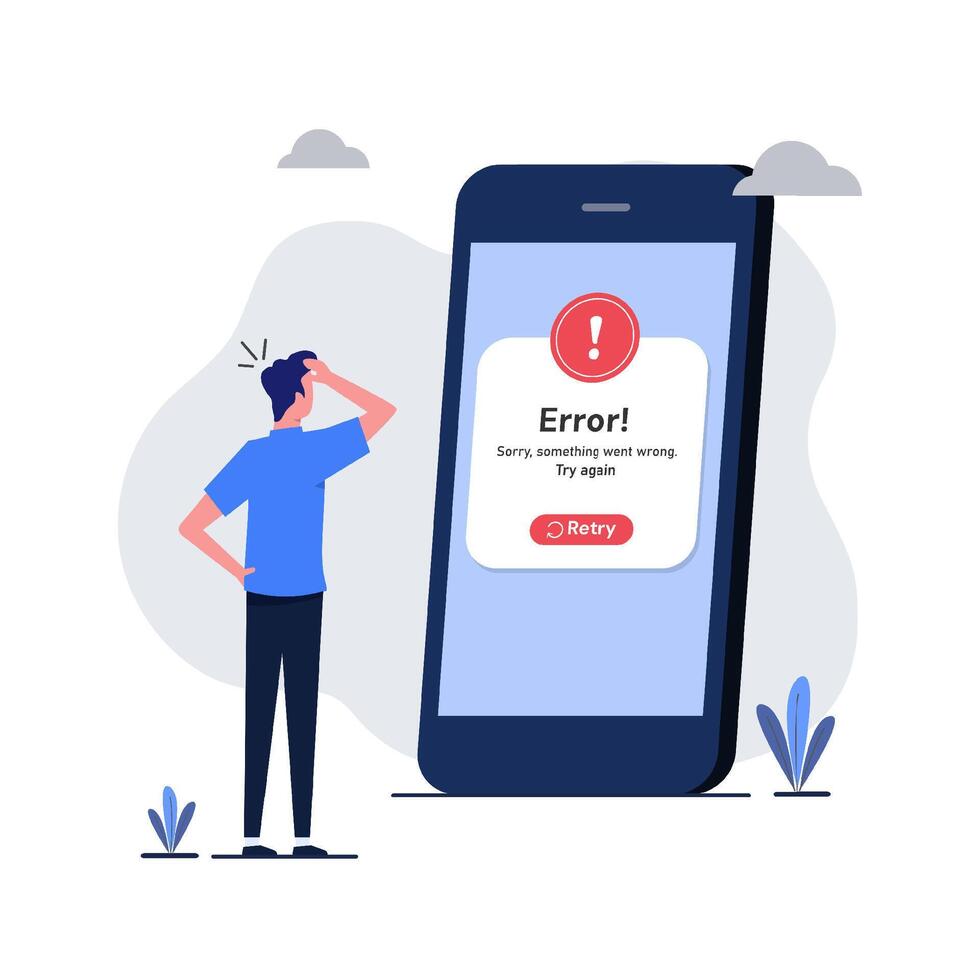 Person puzzled by smartphone error message vector