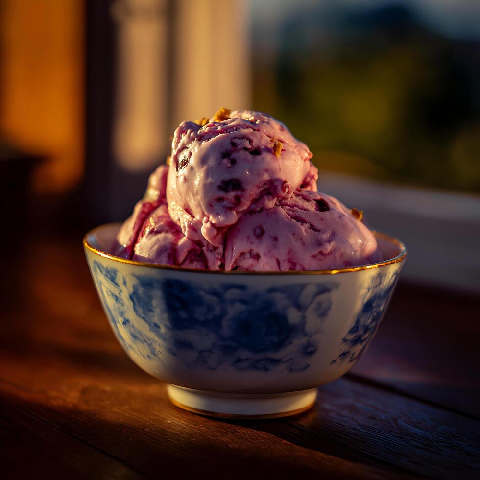 Delightful Berry Ice Cream Sundae in a Classic Bowl photo