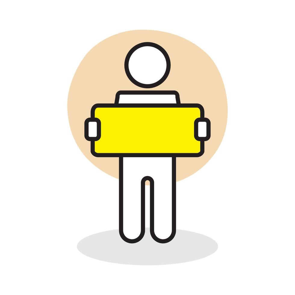 Man character holding yellow rectangle signboard isolated flat design illustration. vector