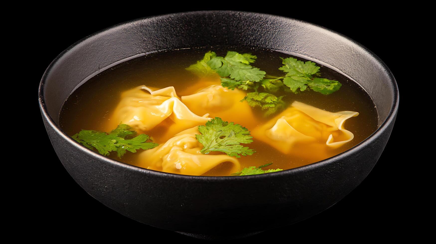 A Warm Bowl of Wonton Soup with Fresh Cilantro. photo