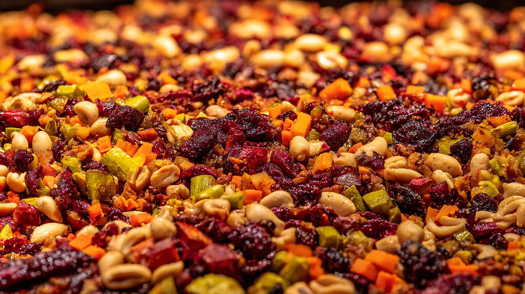 Close up of colorful dried fruit and nut mix for healthy snacking. photo