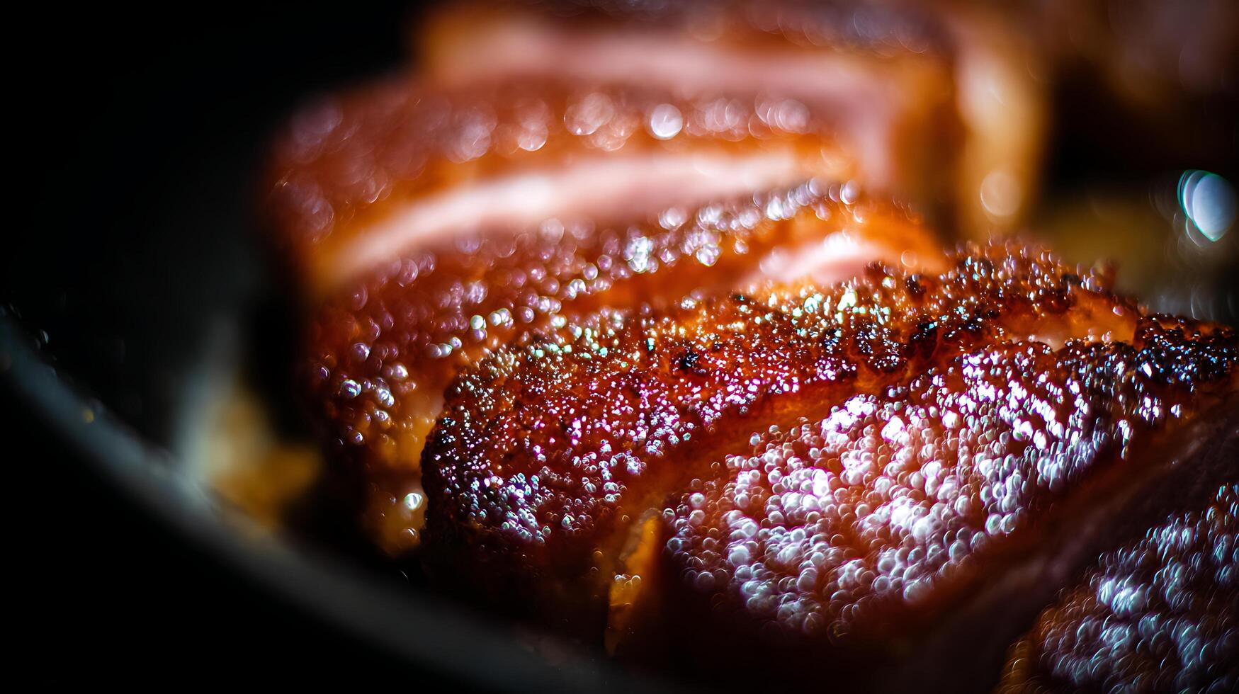 Rich Texture of Roasted Meat with a Warm, inviting Glow. photo