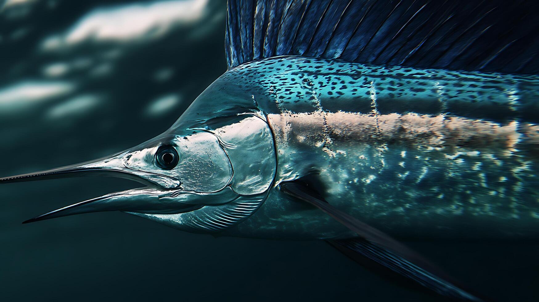 Majestic Sailfish Glides Through Deep Blue Ocean Waters. photo