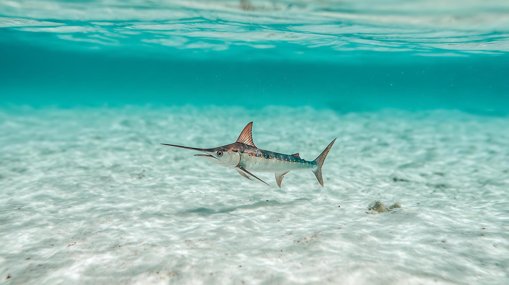 Majestic Blue Marlin Swims Through Crystal Clear Ocean Waters. photo