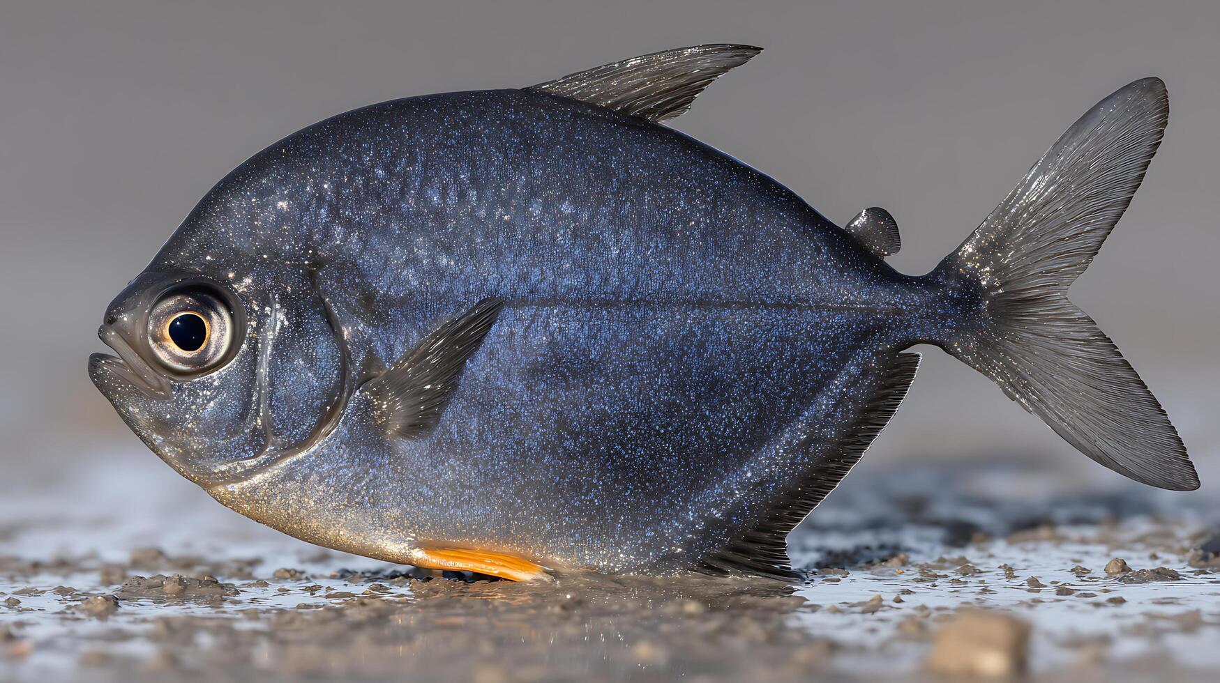 Detailed Close Up Of A Small Silver Fish With Blue Flecks On Its Body. photo