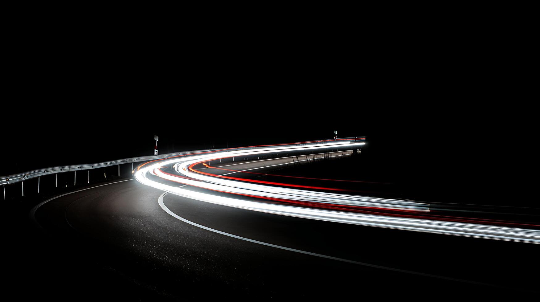 Night highway light trails show fast movement and speed on the road. photo
