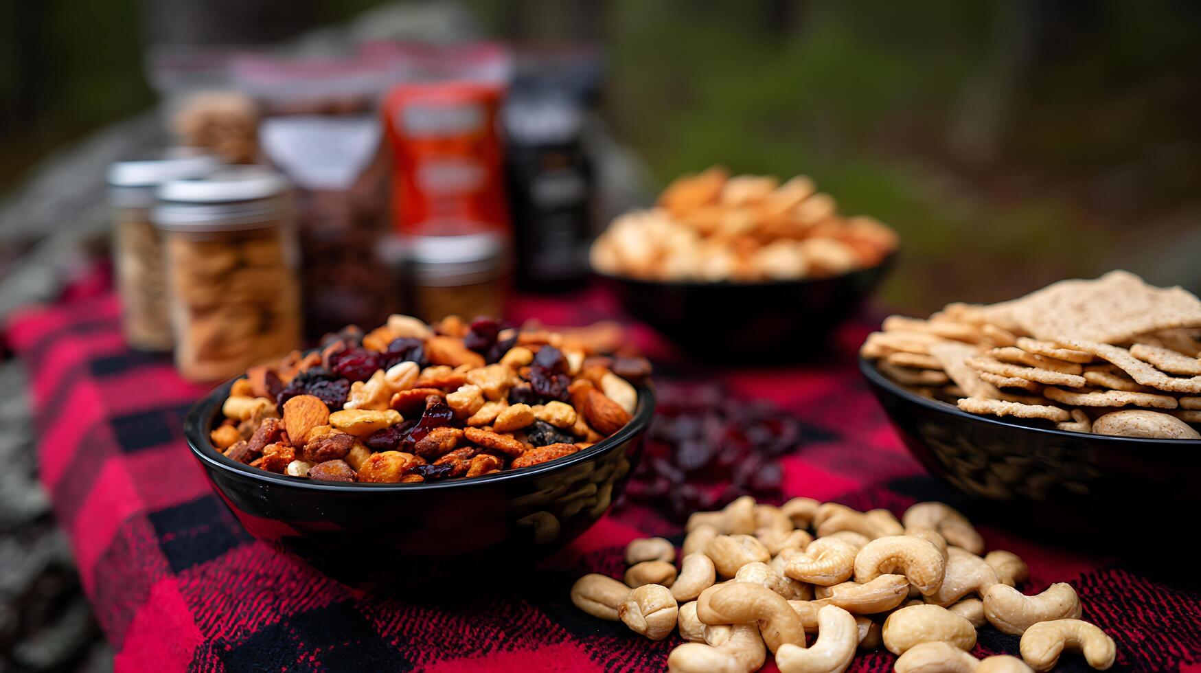 Delicious Trail Mix and Snacks Perfect for an Outdoor Adventure. photo