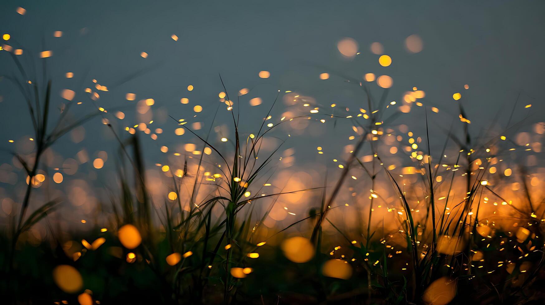 Whispering Grass and Dancing Lights Create a Magical Evening Scene. photo